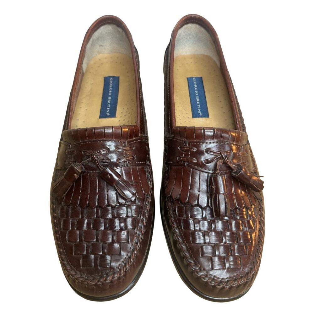 Giorgio Brutini Men's 9.5M Brown Leather Loafers Made in Brazil Casual Dress